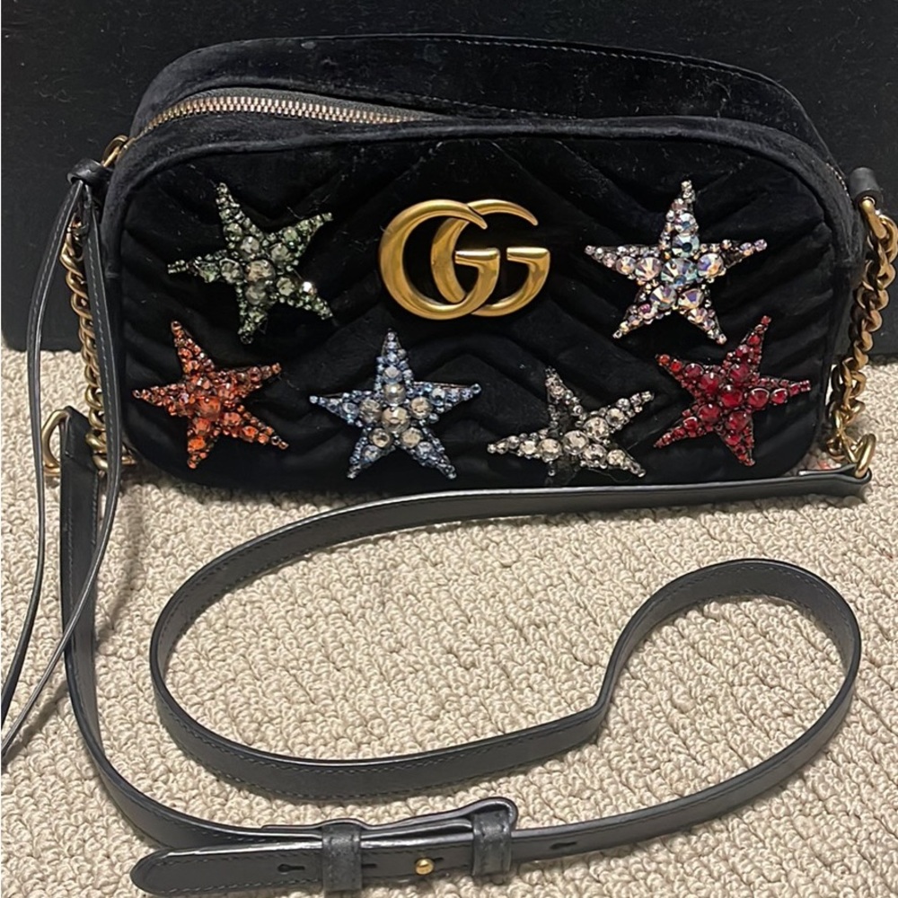 GUCCI GG Marmont 2.0 Crystal Stars Velvet Bag